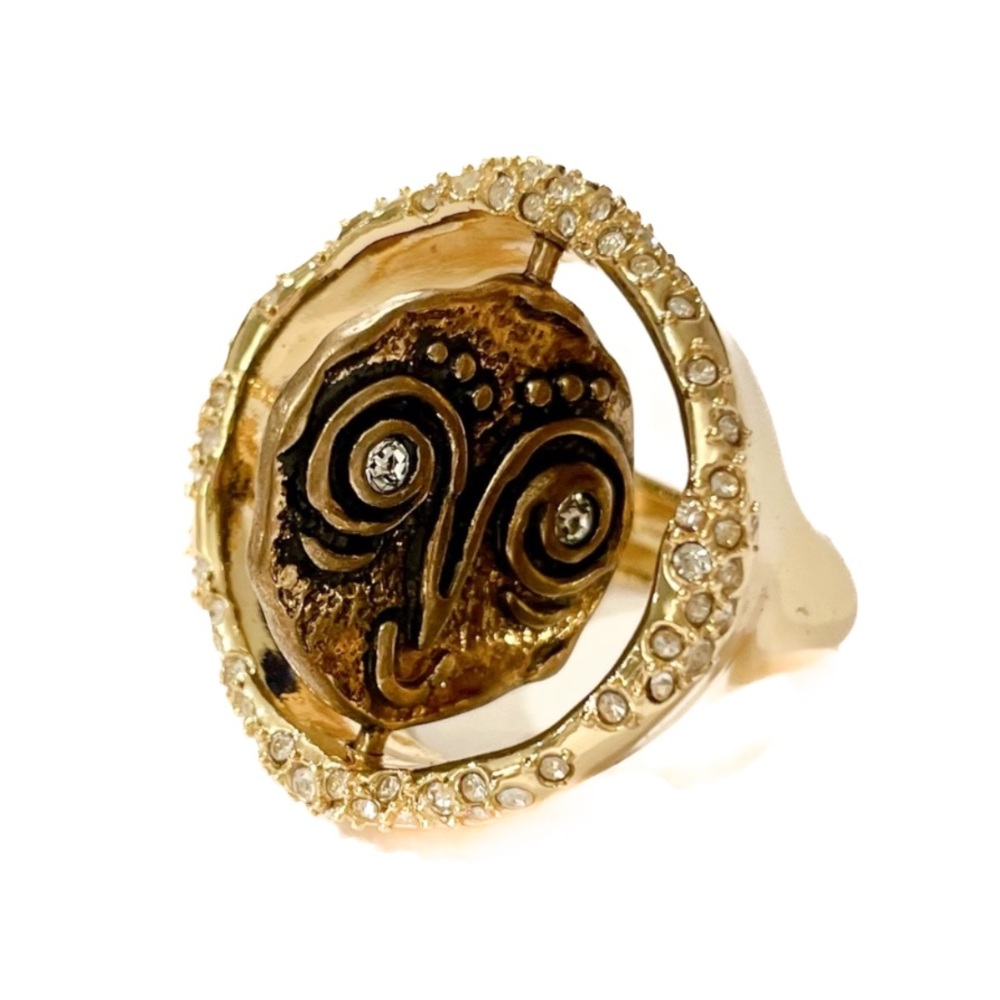 ALEXIS BITTAR Gold & Crystal Encrusted Revolving Ancient Coin Ring - Picture 3 of 9